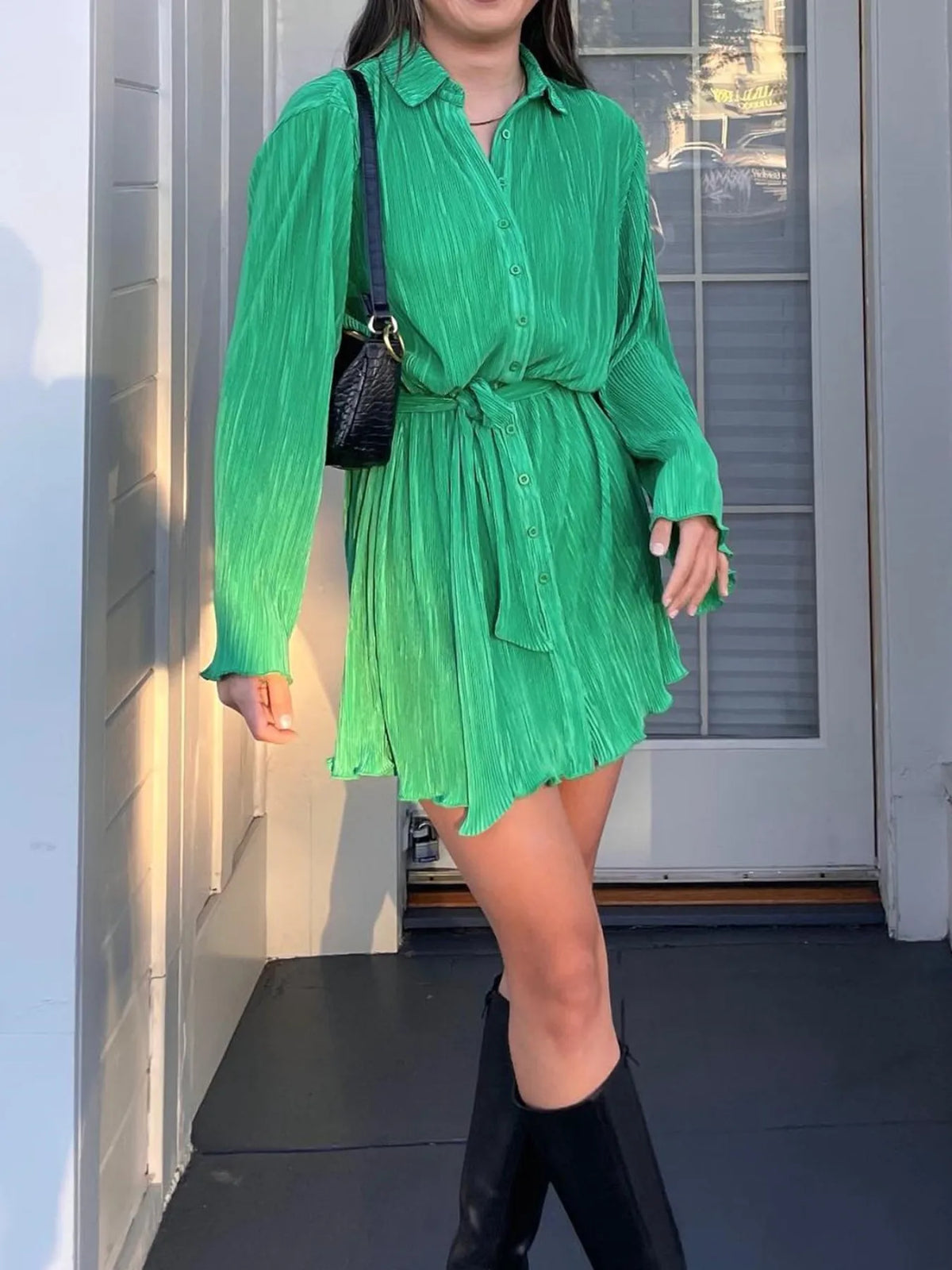 Printed Long Sleeve Mini Dress