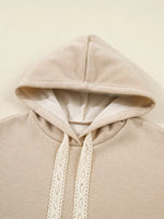 Lace Drawstring Hoodie and High Waist Pants Set