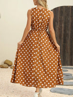 Polka Dot Round Neck Sleeveless Midi Dress
