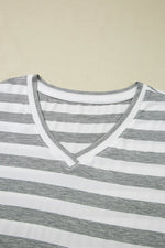 Casual Striped V-Neck Midi T-Shirt Dress