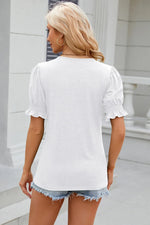 Tie Neck Flounce Sleeve Blouse