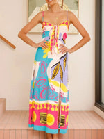 Tied Front Printed Slit Maxi Cami Dress