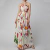 Spring Summer Women Clothing Slim Fit Large Swing Sling Stitching Printing Maxi Dress Beach Dress