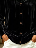 Full Size Velvet Button-Down Hooded Top Plus Size