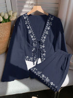 Embroidered Tie-Front Top & Shorts Set
