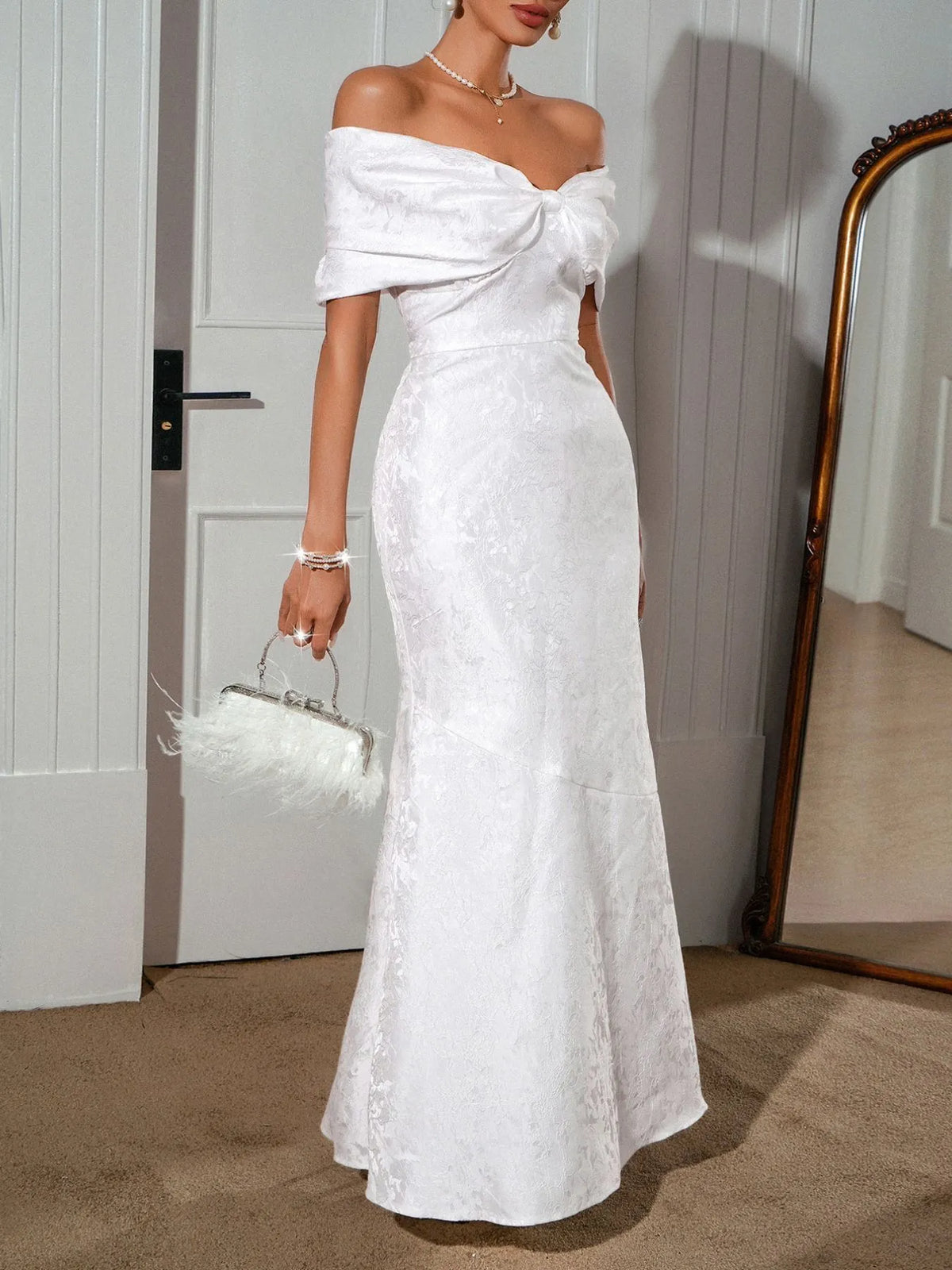 Bow Off-Shoulder Maxi Dress