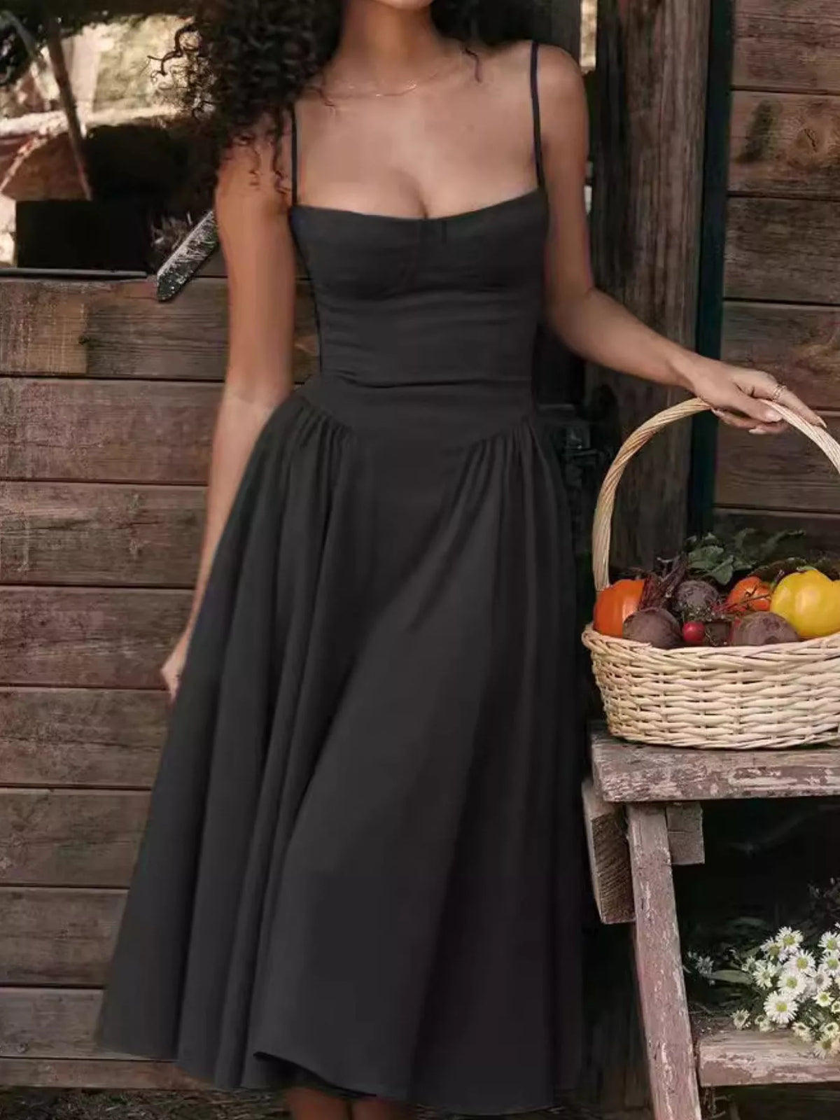 Sweetheart Neck Midi Cami Dress