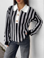 Striped Button Front Long Sleeve Sweater