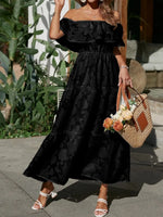 Ruched Off Shoulder Short Sleeve Midi Dress