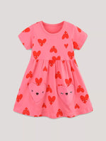 Children's Heart Print Pocket Detail Casual Dress
