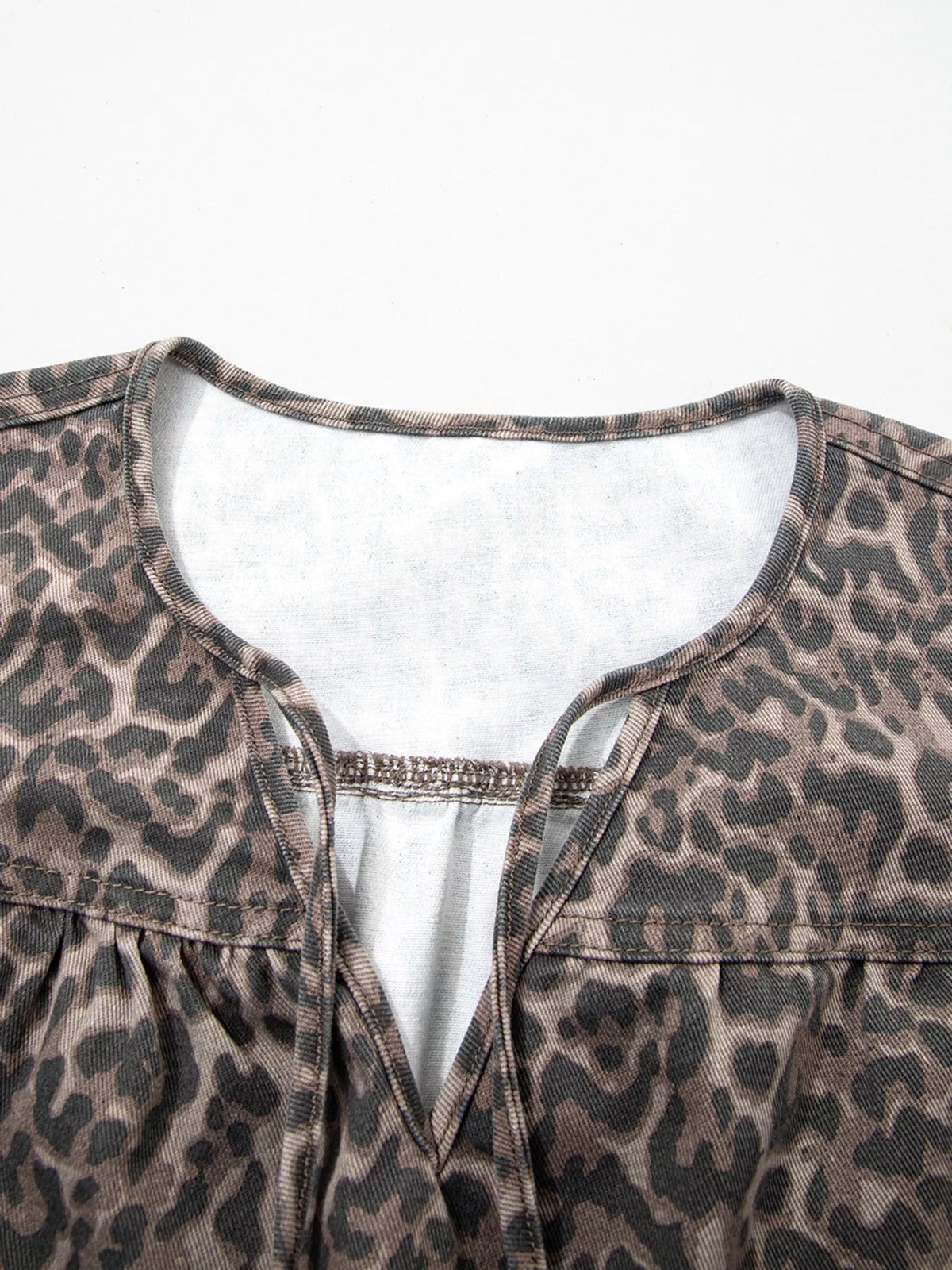 Leopard Print Ruffle Hem Denim Top