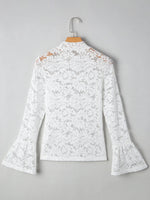 Lace Crochet Bell Sleeve Mock Neck Blouse