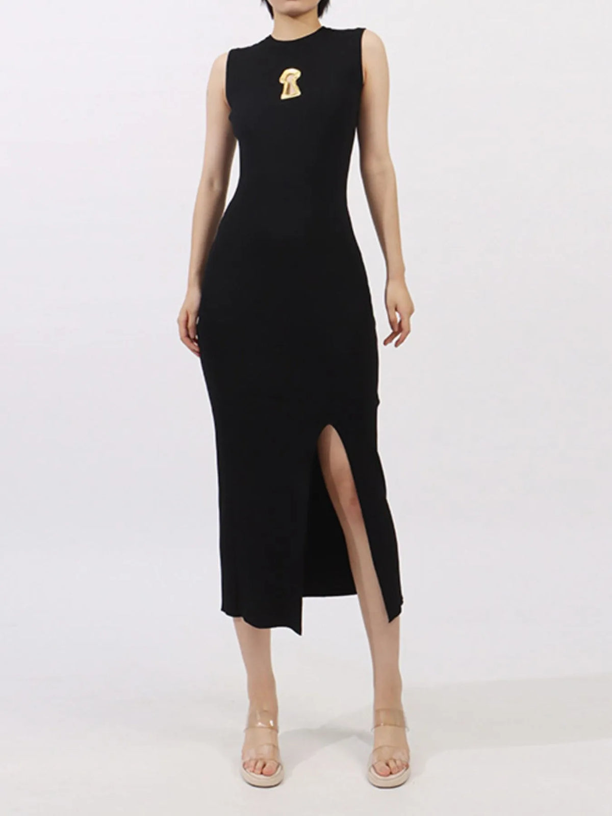 Slit Round Neck Sleeveless Dress