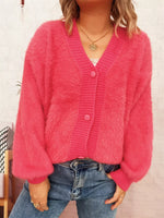 Fuzzy Button-Up Long Sleeve Cardigan