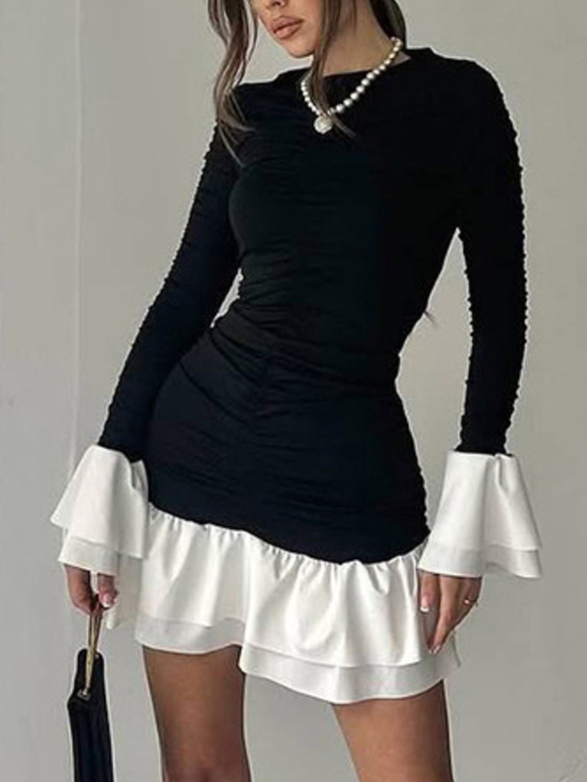 Ruffle Hem Long Sleeve Mini Dress