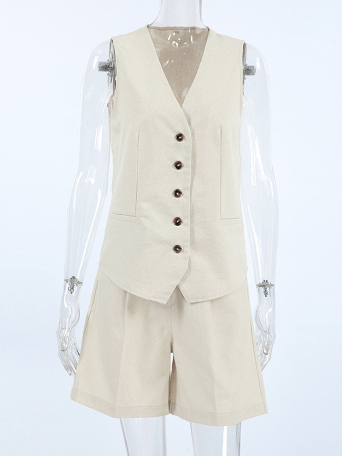 Button Up Vest and Shorts Set