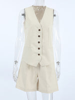Button Up Vest and Shorts Set