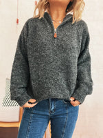 Quarter Zip Ribbed Hem Sweater