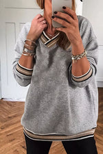 Casual V-Neck Striped Trim Pullover