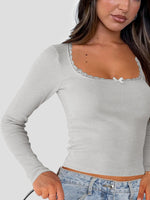 Lace Detail Long Sleeve Crop T-Shirt