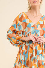 And The Why Printed Open Back Puff Sleeve Casual Dress