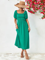 Off-Shoulder Puff Sleeve Smocked Maxi Dress