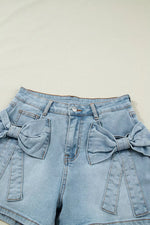 Bow Detail Denim Shorts with Pockets