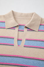 Striped Color Block Johnny Collar Sweater