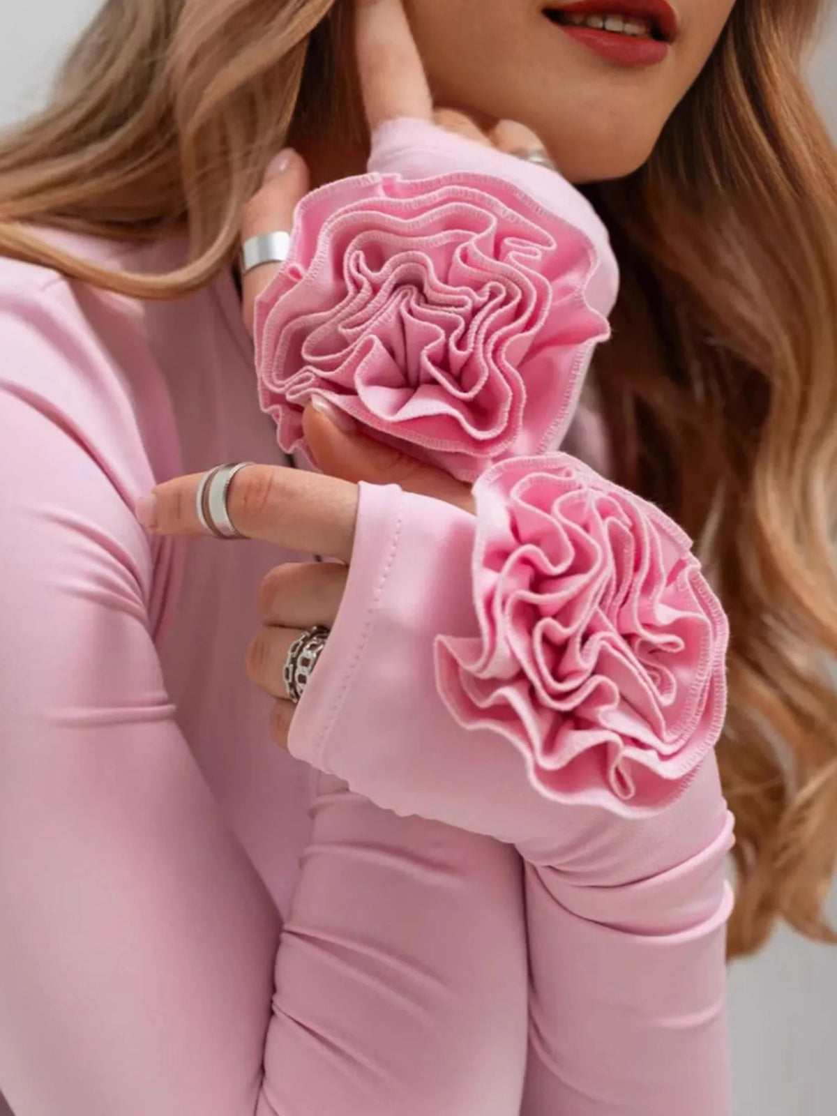 Flower Round Neck Long Sleeve T-Shirt