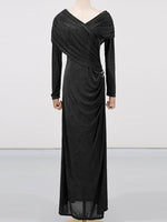 Ruched Draped Long Sleeve Maxi Dress