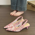 Lace Pointed-Toe Slingback Pumps