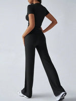 Round Neck Short Sleeve Top and Pants Set