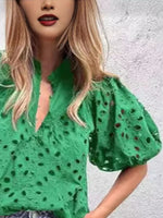 Eyelet Embroidered Puff Sleeve Blouse
