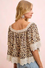BiBi Leopard Lace Mix And Match Square Neckline Top