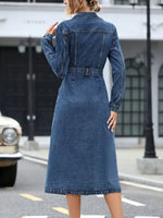 Belted Long Sleeve Denim Dress