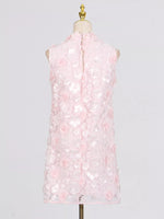 Floral Applique High Neck Sleeveless Mini Dress