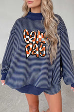 Stripe GAME DAY Letter Print Long Sleeve Two Piece Graphic Shorts Set