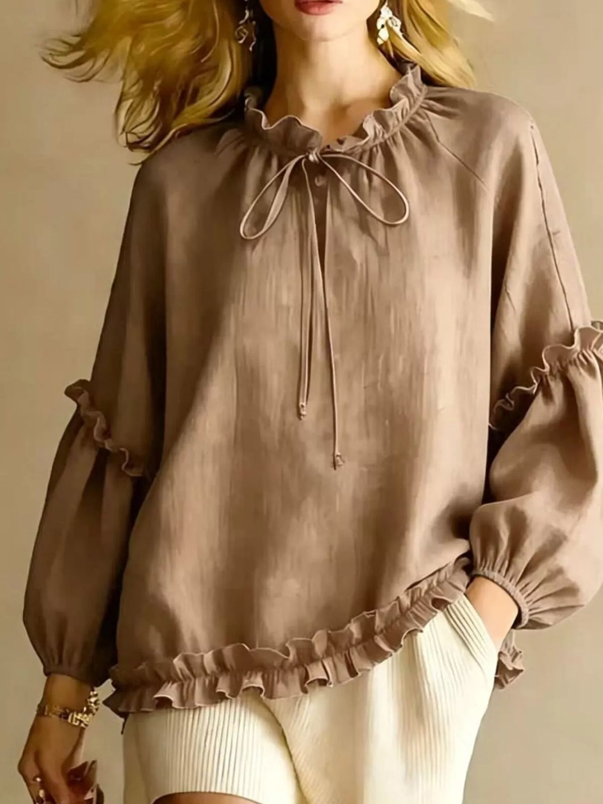 Frill Balloon Sleeve Blouse