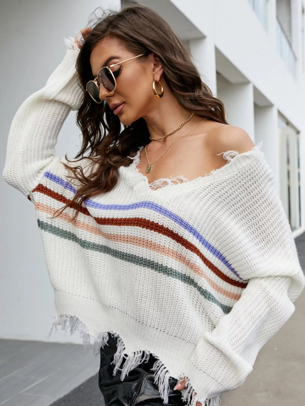 Frayed Hem Long Sleeve Sweater
