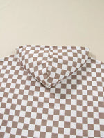 Checkered Pattern Oversized Drawstring Hoodie