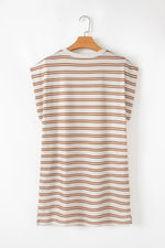 Stripe Round Neck Sleeveless Pocketed Mini Dress
