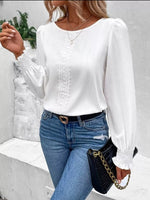 Lace Trim Long Sleeve Blouse