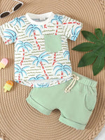 Children's Palm Tree Print T-Shirt and Shorts Set