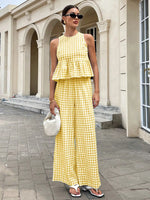 Gingham Sleeveless Top and Wide Leg Pants Set