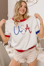 BiBi USA Metallic Letter Color Block Knit Top