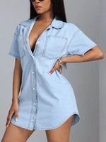 Button-Down Short Sleeve Denim Dress