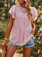 Printed Ruffle Sleeve Babydoll Blouse