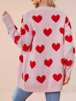 Heart Pattern Knit Button-Up Cardigan