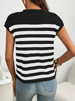 Striped Mock Neck Cap Sleeve Knit Top