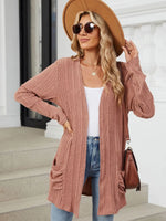 Pocketed Open Front Long Sleeve Cardigan